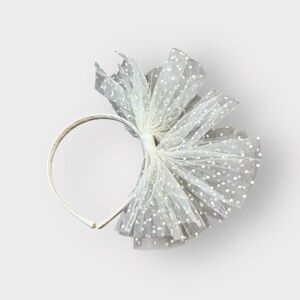 Ivory Mesh Tulle Polka Dot Bow Headband - Party Bridal 80s